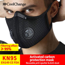 Load image into Gallery viewer, CoolChange KN95 PM2.5 Coronavirus masque Anti-poussière charbon actif avec filtre Anti-Pollution cyclisme Sport vélo vtt vélo masque facial